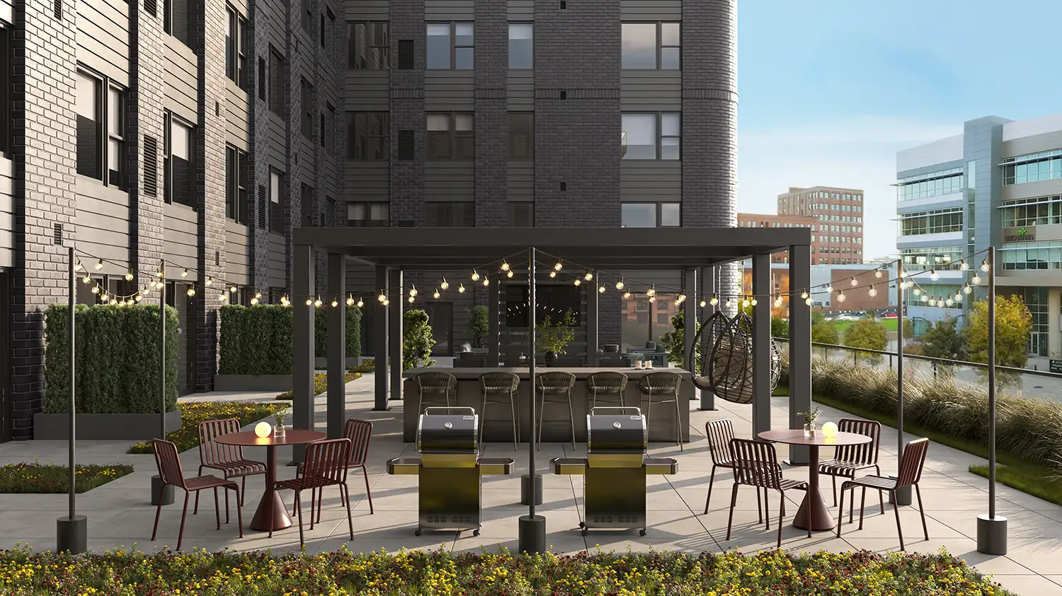 The Mercer | Strip District Pittsburgh Rentals | Terrace with BBQ and Firepit