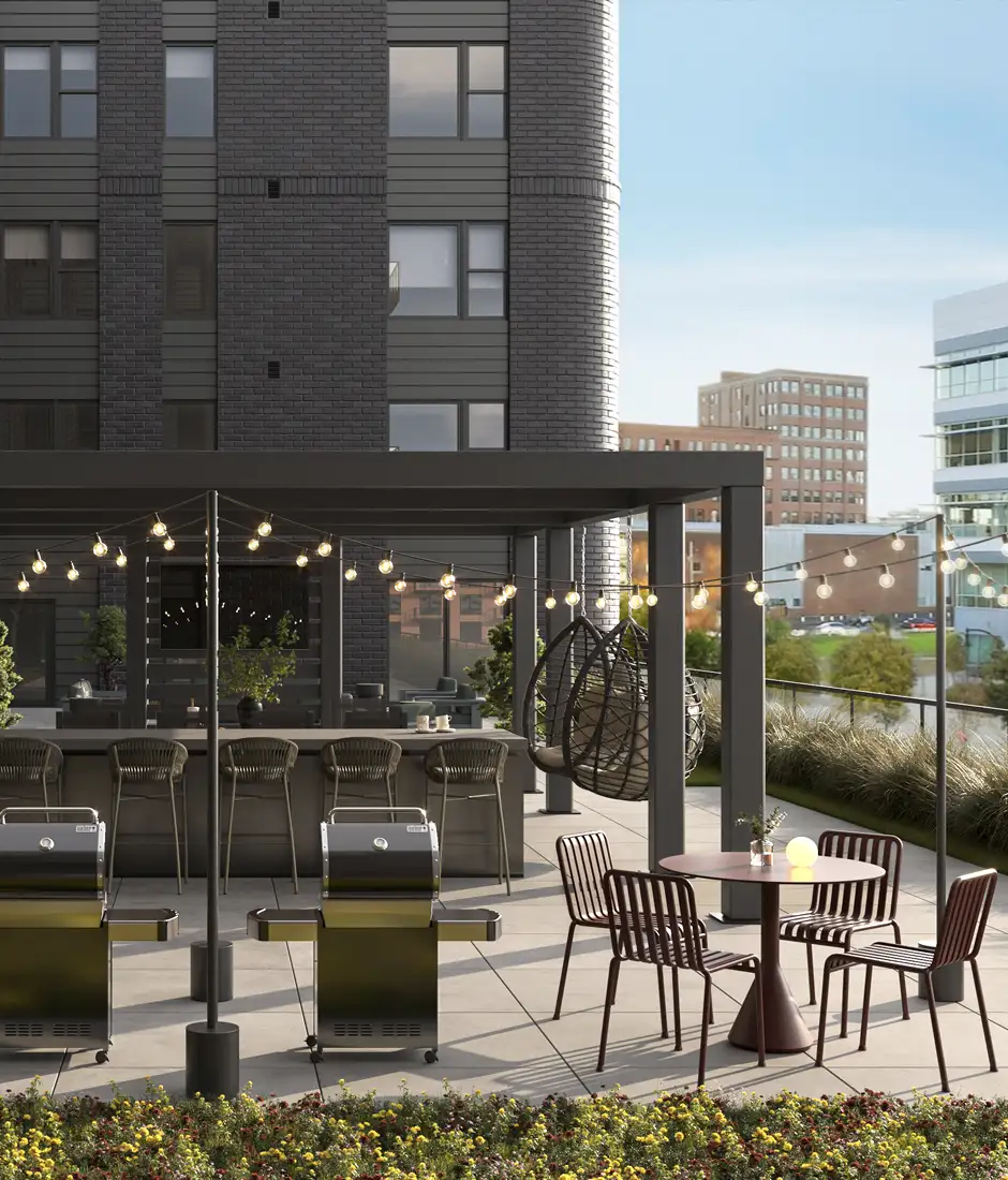 The Mercer | Strip District Pittsburgh Rentals | Terrace with BBQ and Firepit